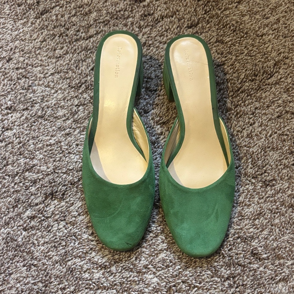 Reformation marina block heeled mule